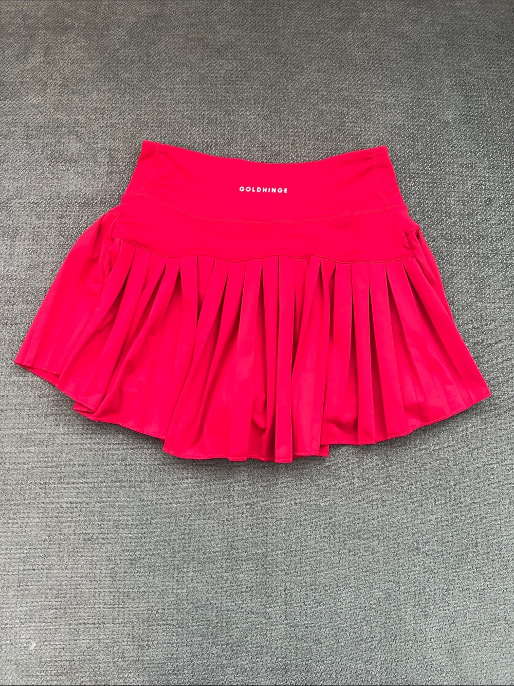 Pleated Hot Red Mini Skirt with Built-In Shorts - Picture 2 of 7